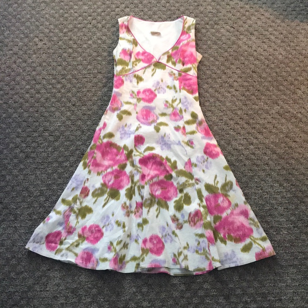 pink and green floral dress